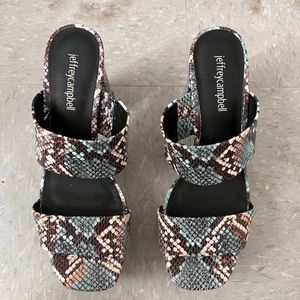 Jeffrey Campbell blue snakeskin sandal heel